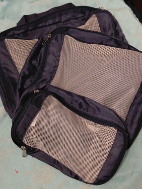 3 Navy Packing Cubes Set with Mesh Panels